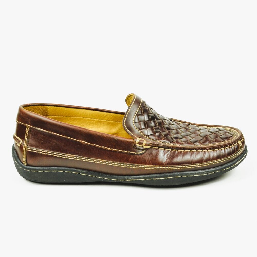 Johnston & Murphy Men's Size 8.5 Brown Woven Leather Slip On Loafers